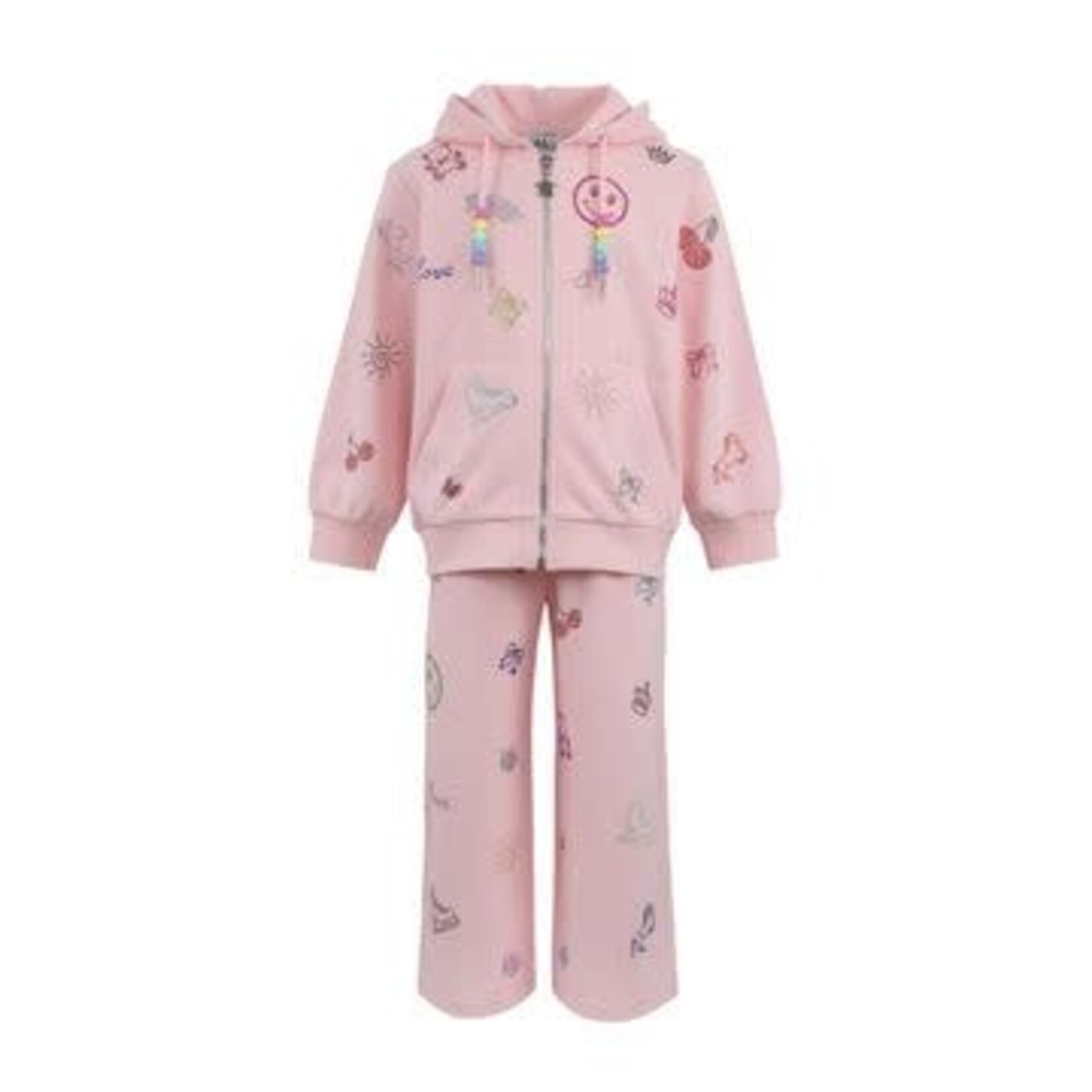 Lola & The Boys Lola & The Boys Pink Crystal Doodle Joggers Set