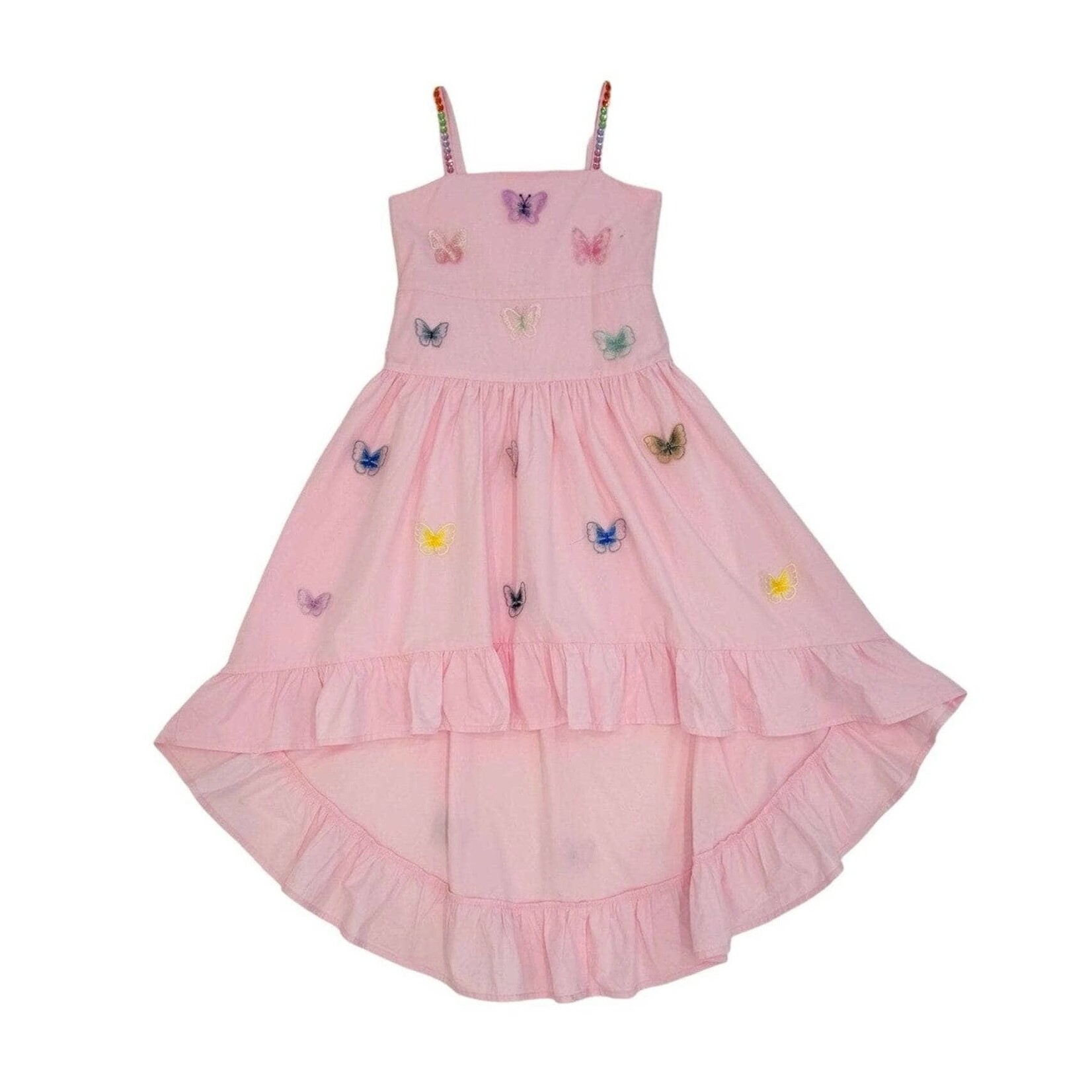 Lola & The Boys Lola & The Boys Pink 3D Rainbow Butterfly High Low Dress