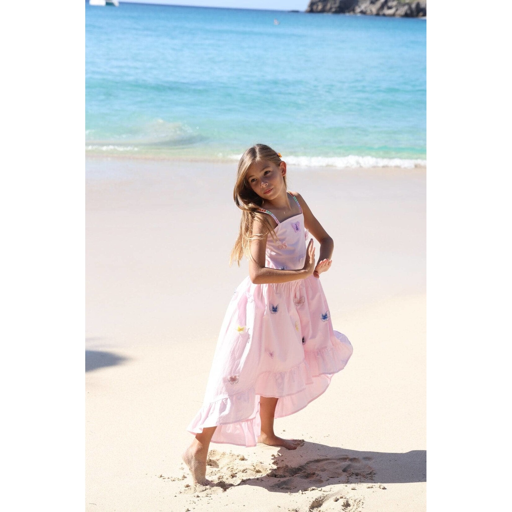 Lola & The Boys Lola & The Boys Pink 3D Rainbow Butterfly High Low Dress