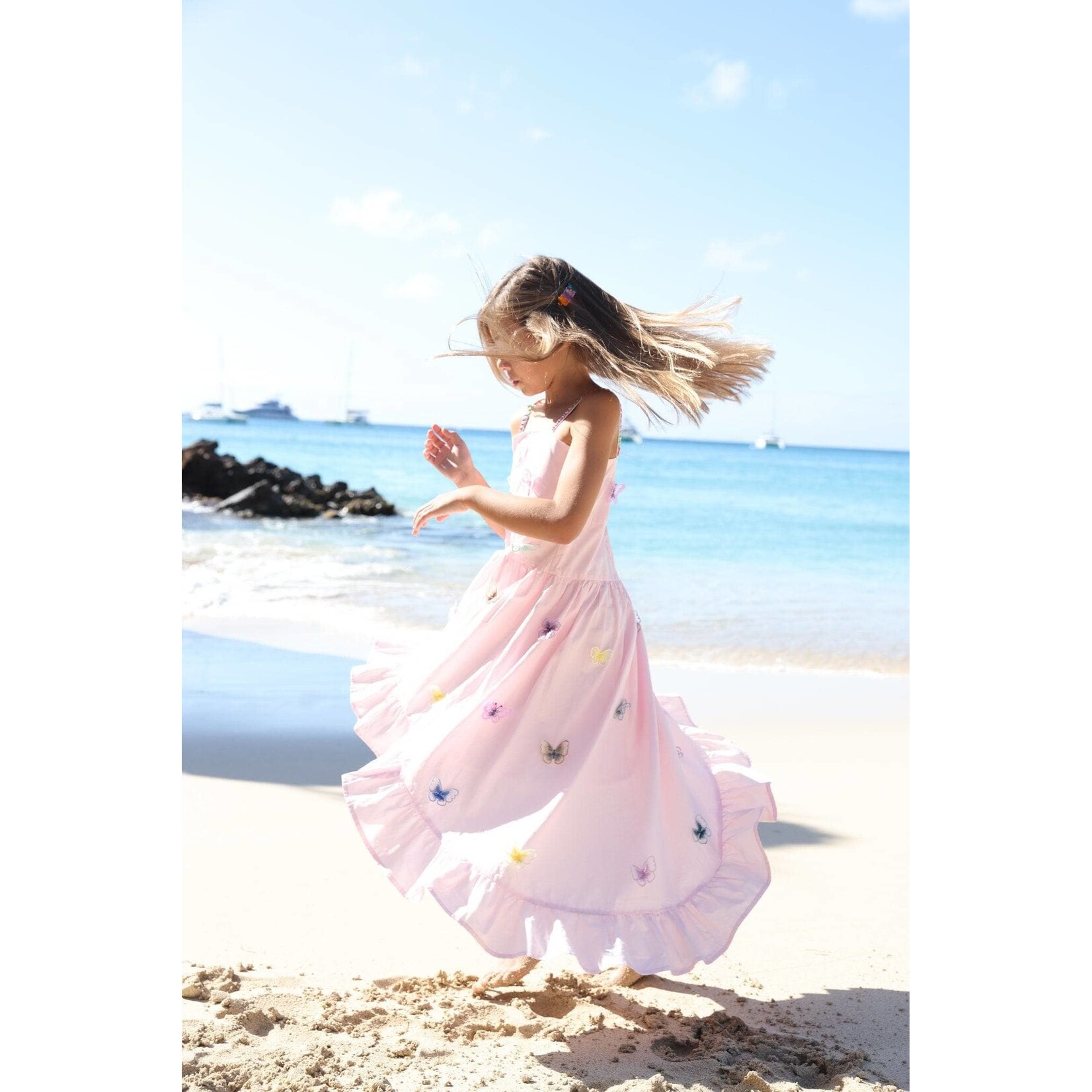 Lola & The Boys Lola & The Boys Pink 3D Rainbow Butterfly High Low Dress