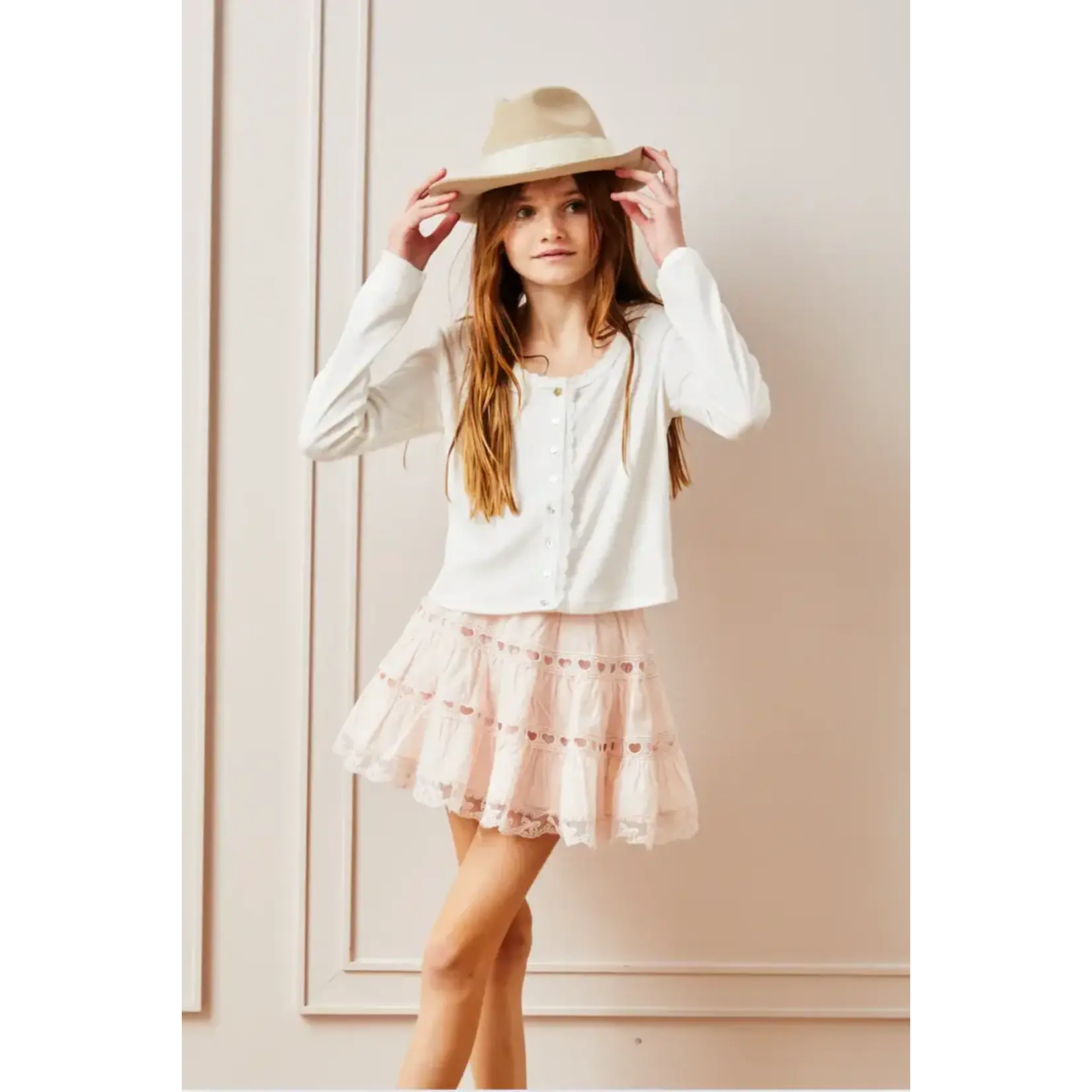 Theme Theme Pale Pink Sofia Heart Bow Lace Mini Skirt