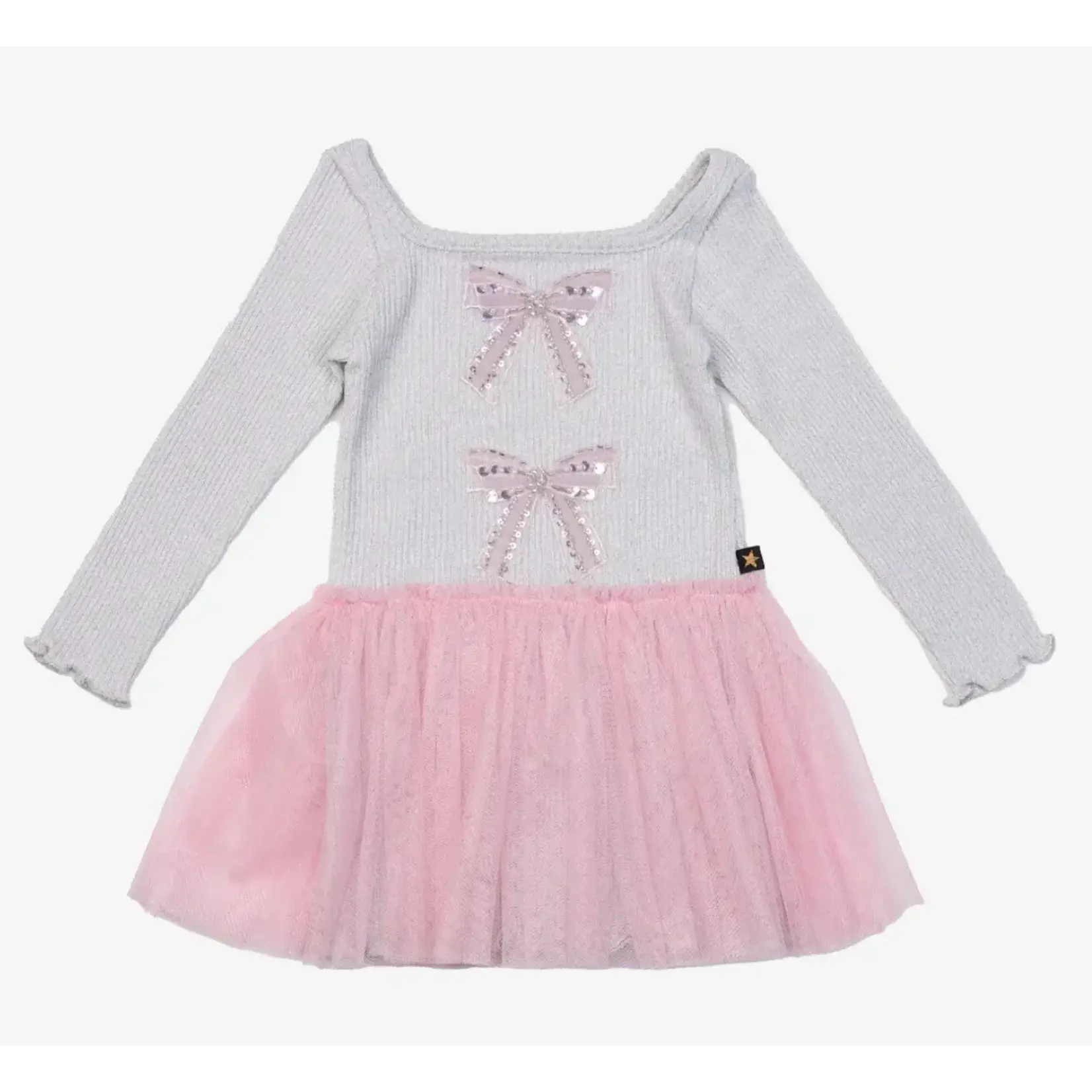 Petite Hailey Petite Hailey Silver Glitter Bows Dress