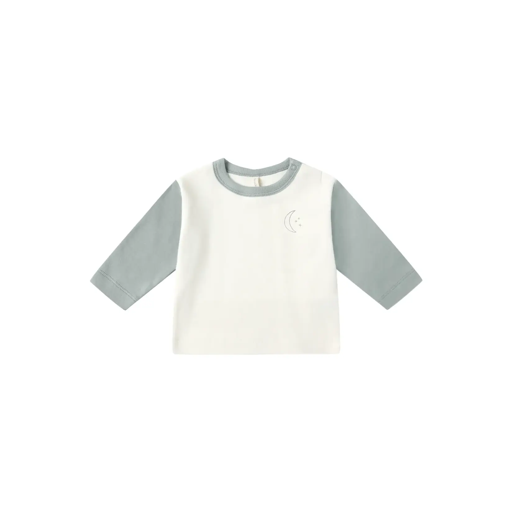 Quincy Mae Quincy Mae Steel Blue Baby Overall W/ Moon L/S Raglan