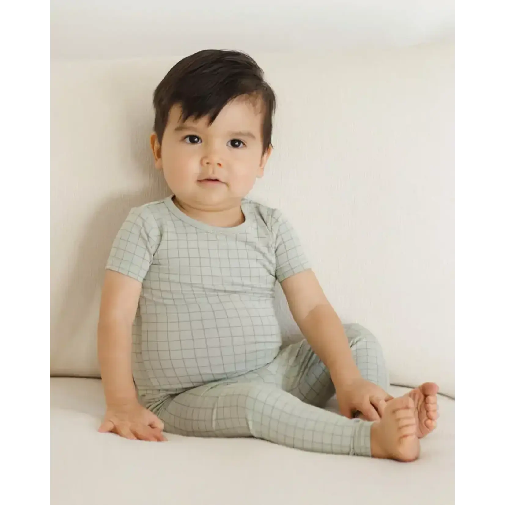 Quincy Mae Quincy Mae Sage Grid Bamboo S/S Pj Set