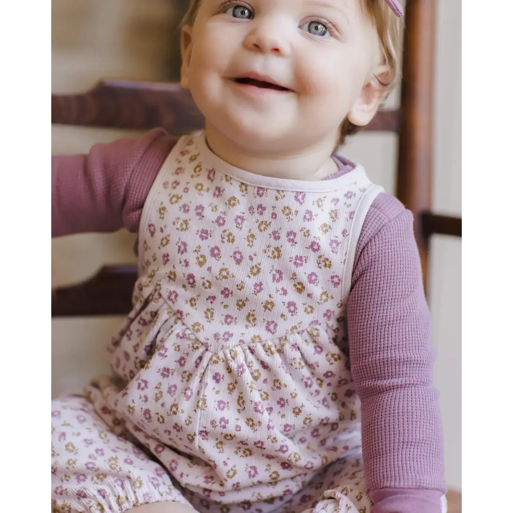 Quincy Mae Quincy Mae Mulberry Waffle L/S Bodysuit And Wildflower Maisie Overall
