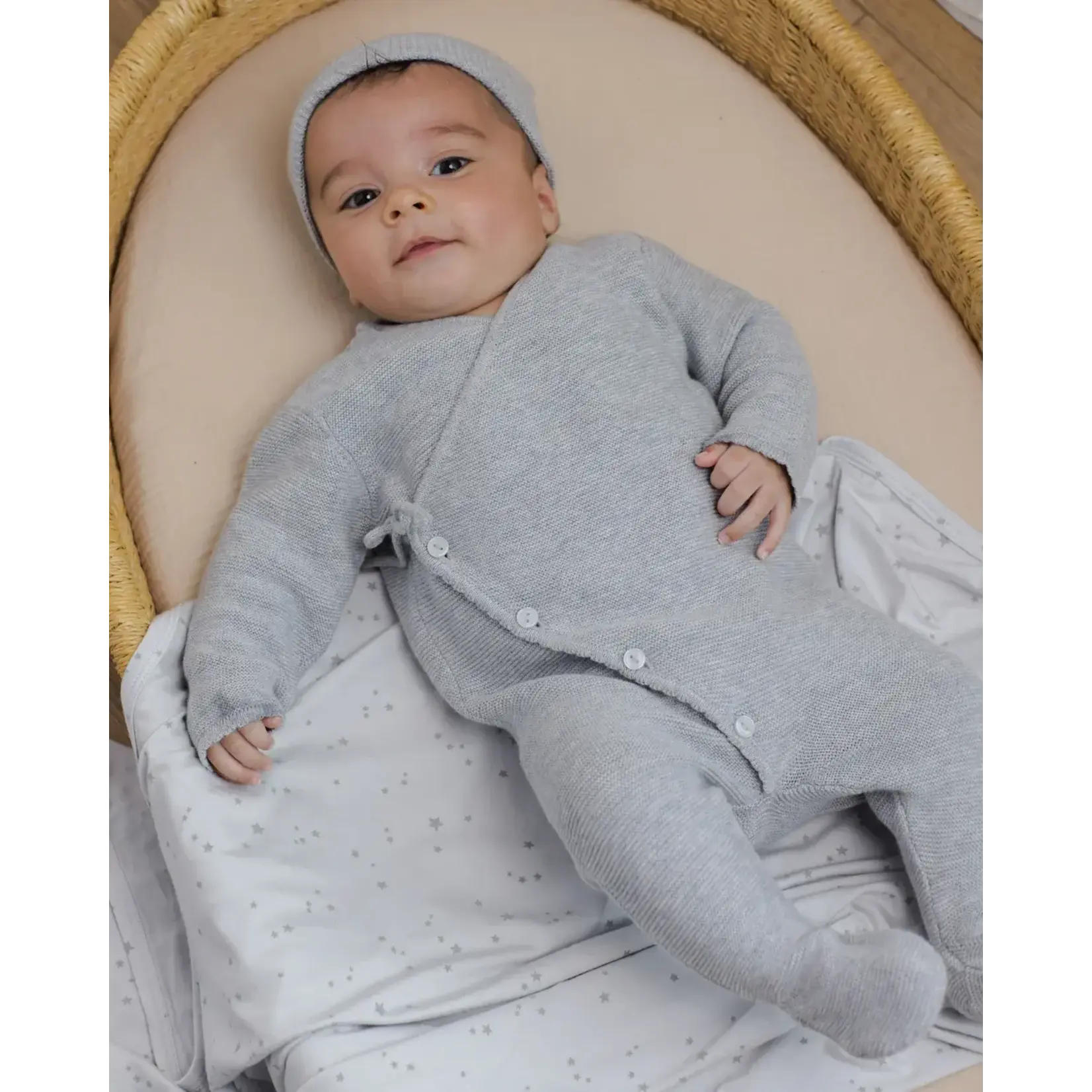 Quincy Mae Quincy Mae Heathered Dusty Blue Wrap Knit Footie