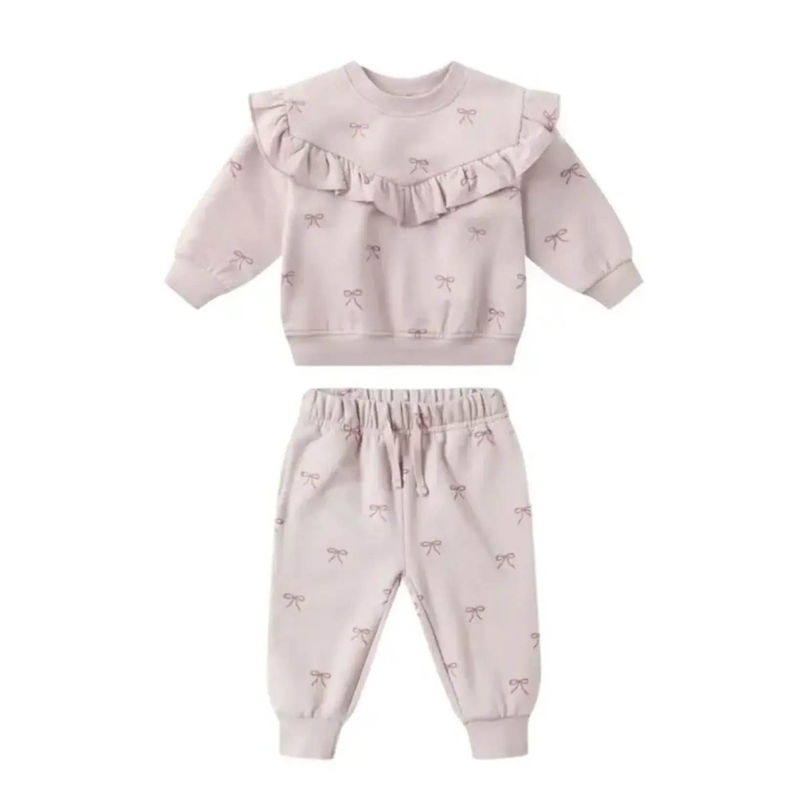 Quincy Mae Quincy Mae Bows Ruffle Fleece Sweatshirt And Pant Set