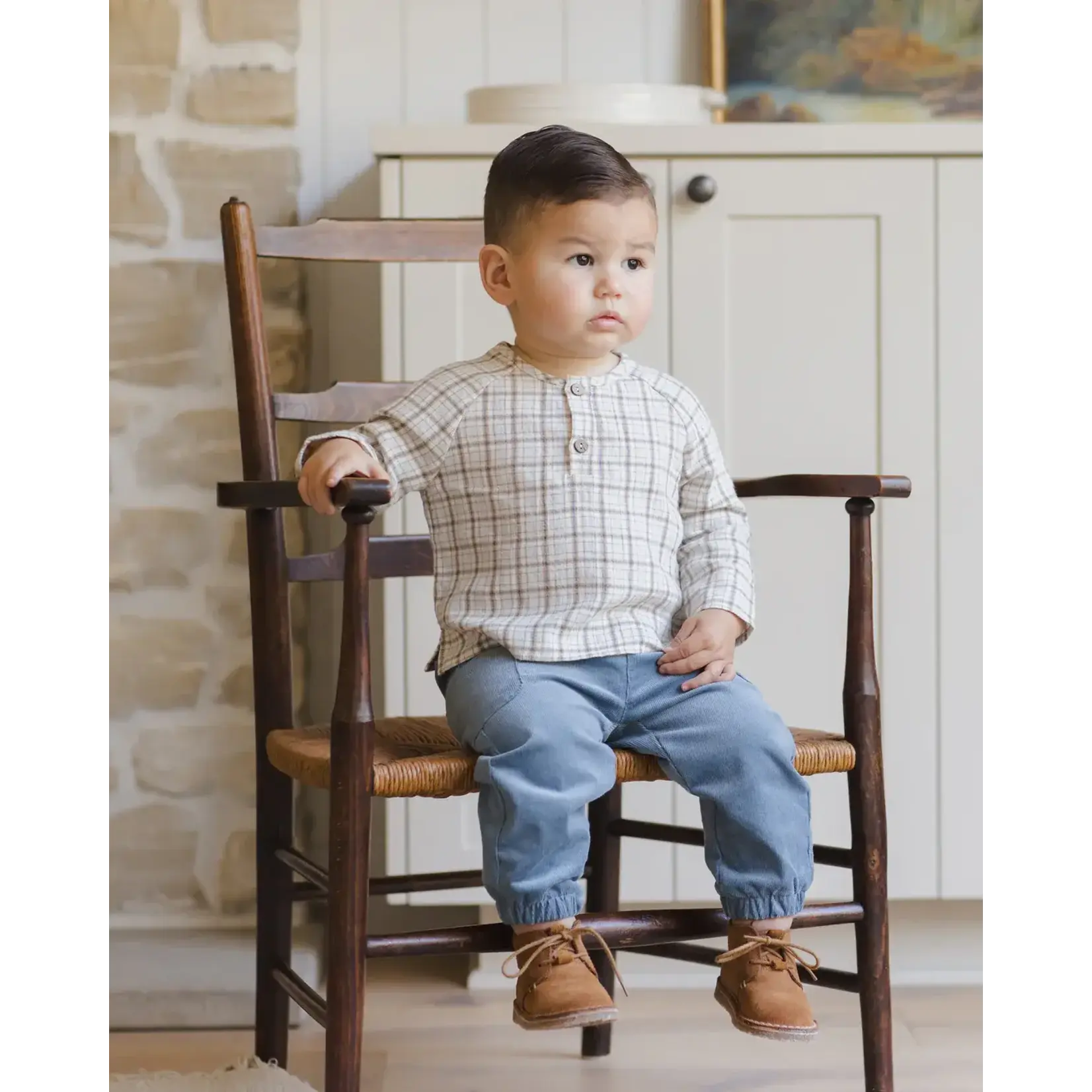 Quincy Mae Quincy Mae Blue Plaid Zion Shirt And Ocean Luca Pant Set