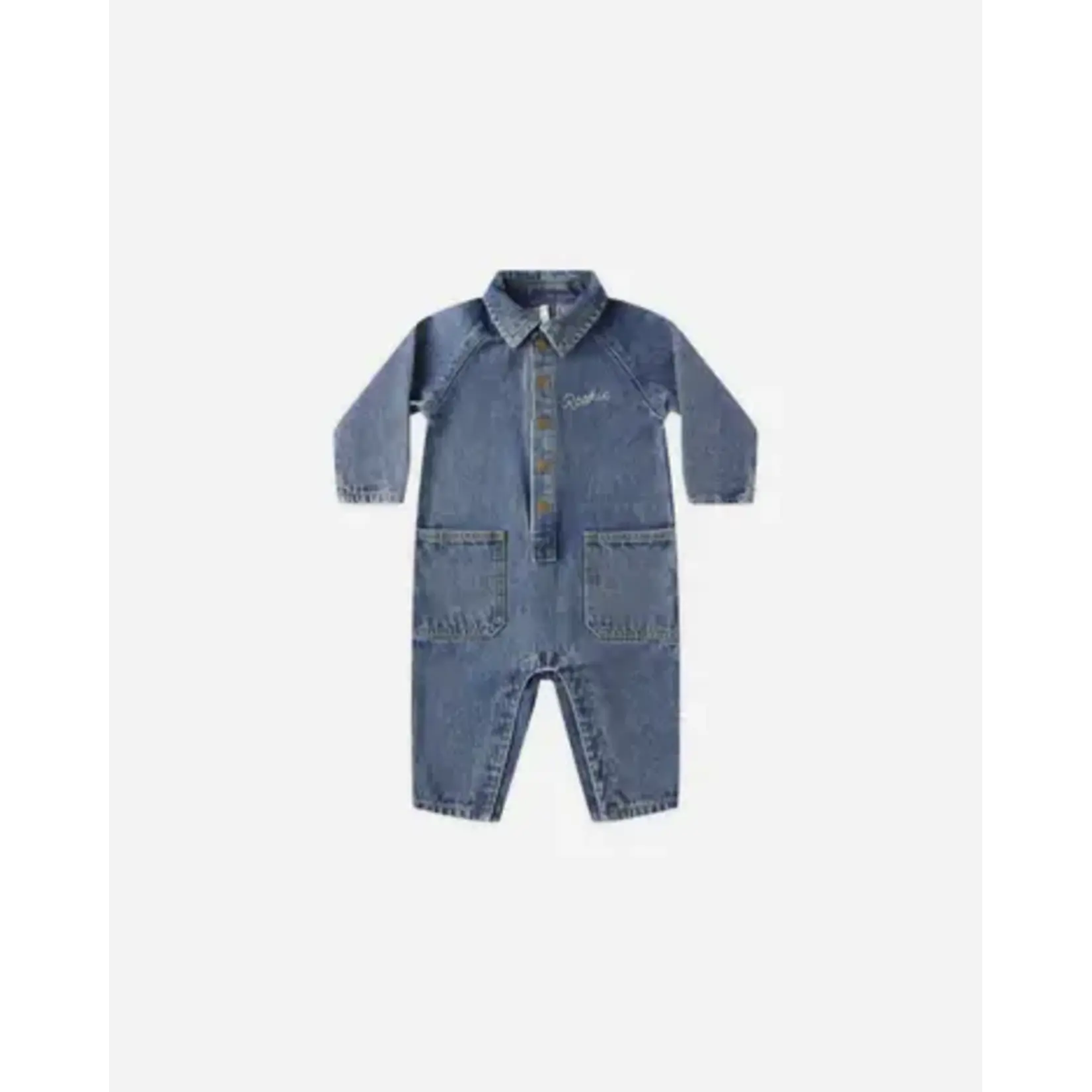 Rylee + Cru Rylee + Cru Indigo Denim Collared Baby Jumpsuit