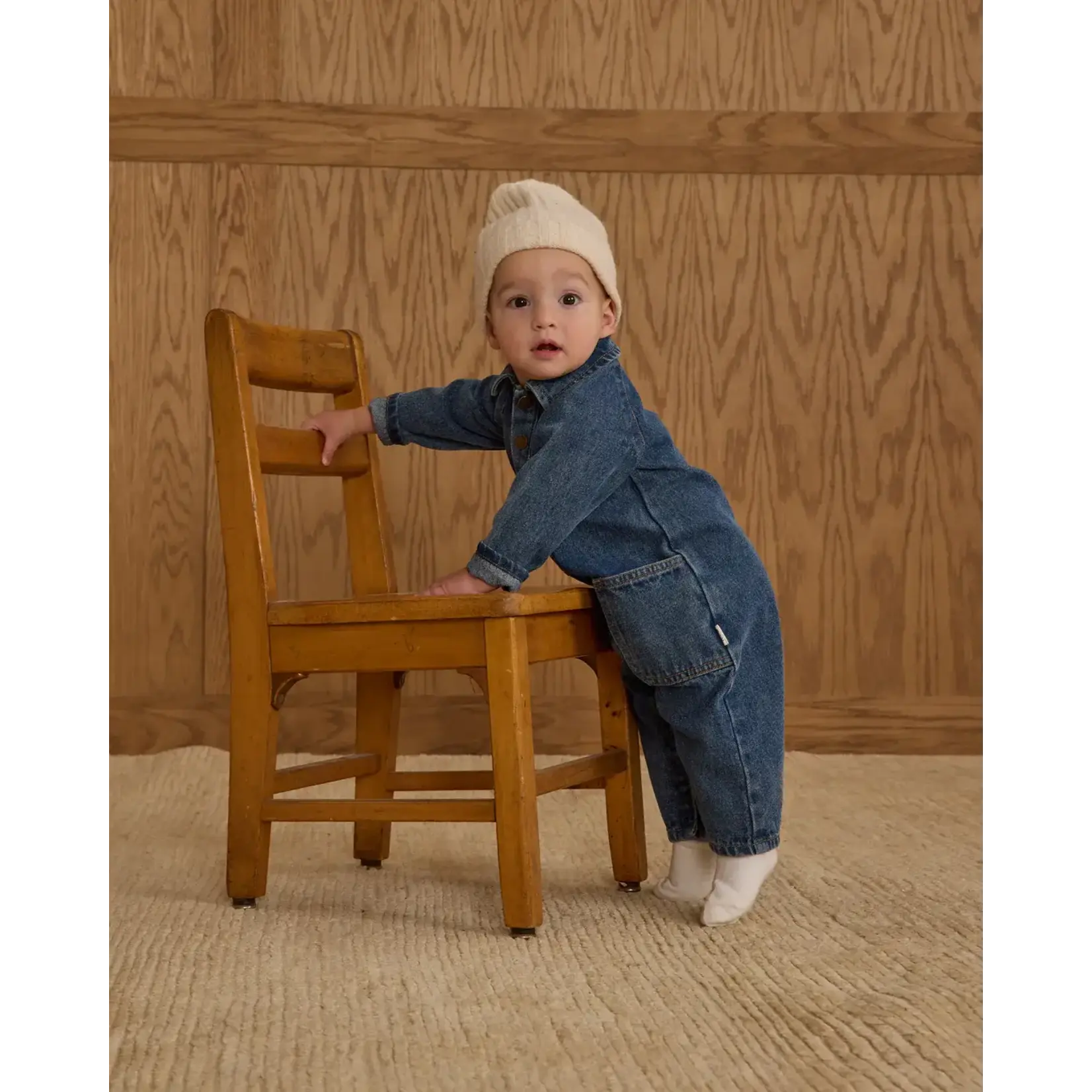 Rylee + Cru Rylee + Cru Indigo Denim Collared Baby Jumpsuit