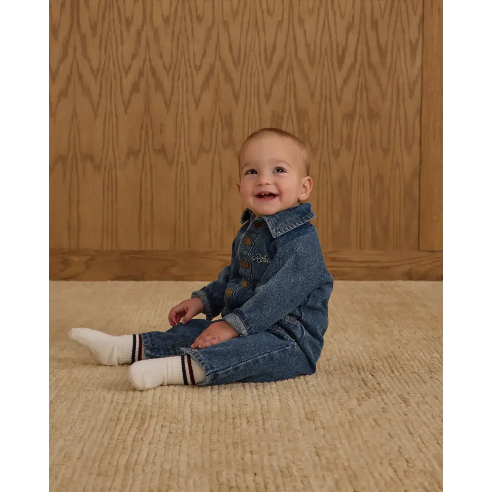 Rylee + Cru Rylee + Cru Indigo Denim Collared Baby Jumpsuit
