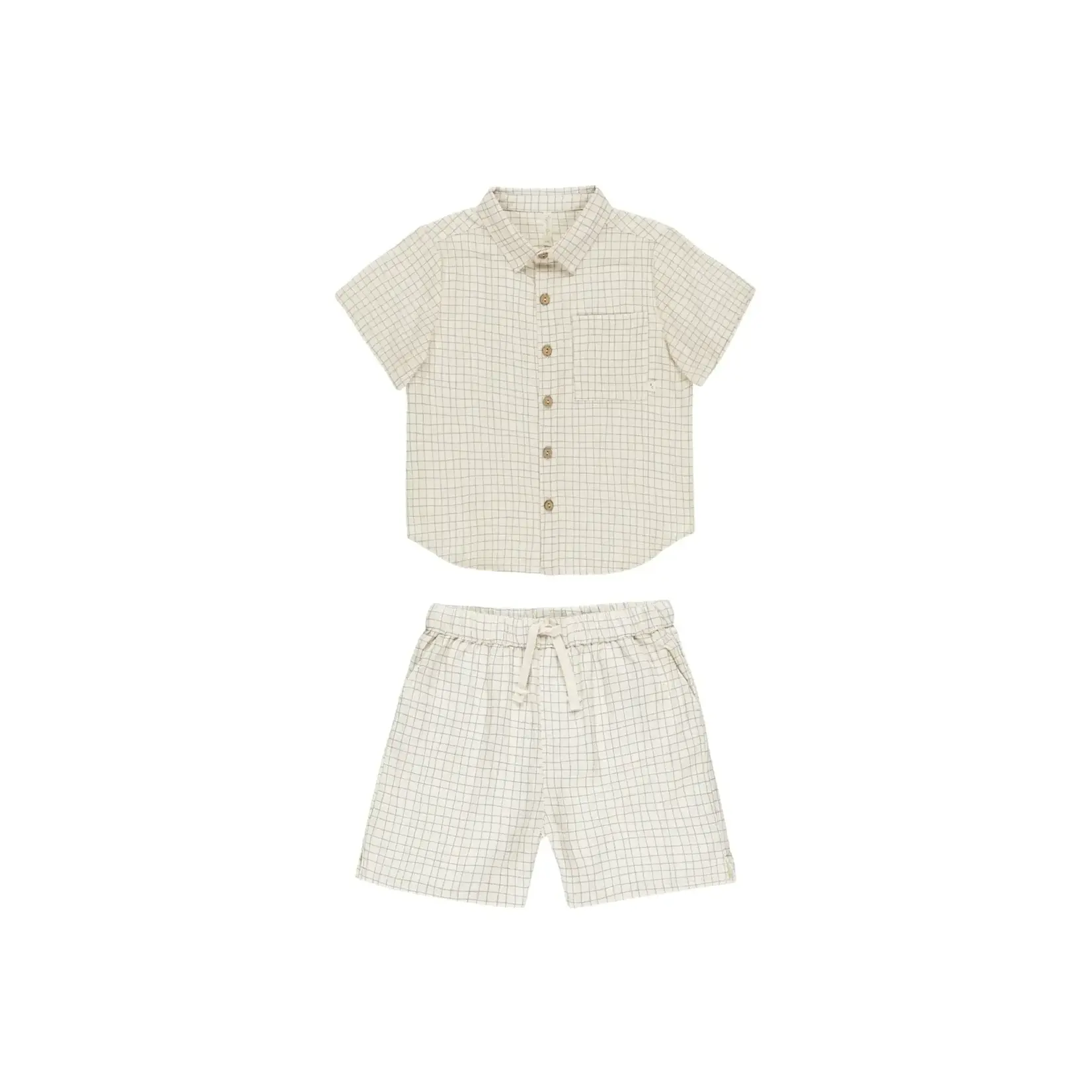 Rylee + Cru Rylee + Cru Grid Collared S/S Shirt And Perry Short Set