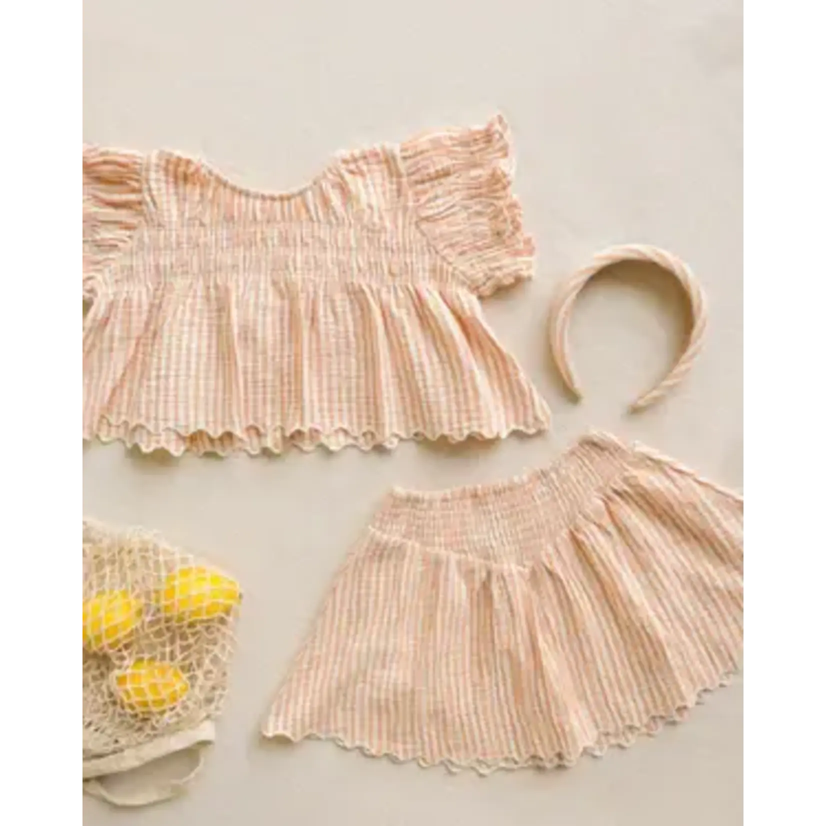 Rylee + Cru Rylee + Cru Grapefruit Stripe Smocked V Mini Skirt And Colette Top Set