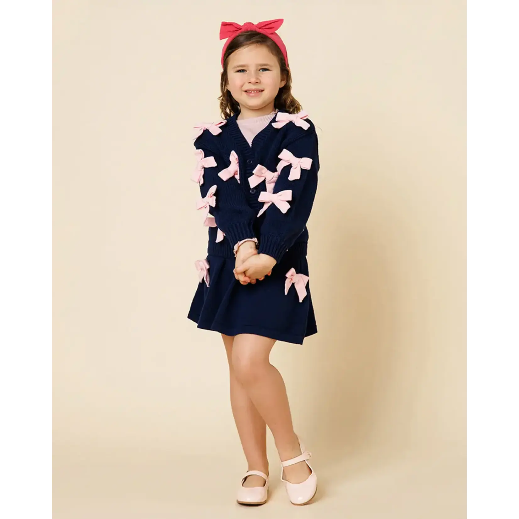Petite Hailey Petite Hailey Navy Knit Bow Cardigan And Skirt Set