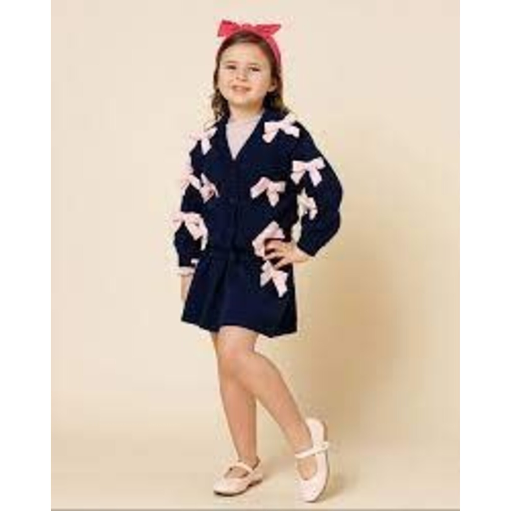 Petite Hailey Petite Hailey Navy Knit Bow Cardigan And Skirt Set