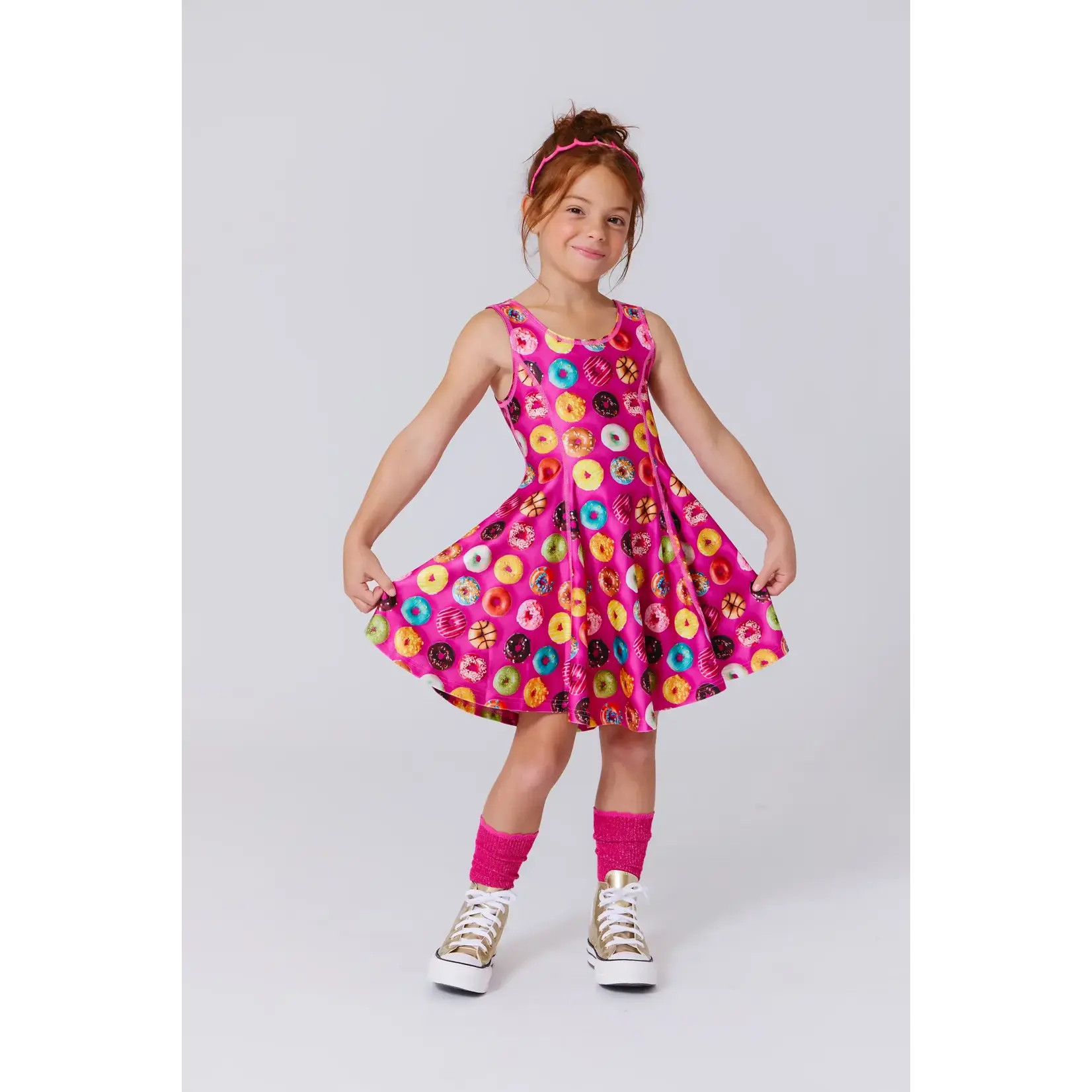 Terez Terez Donuts On Pink Girls Hi-Shine Skater Dress