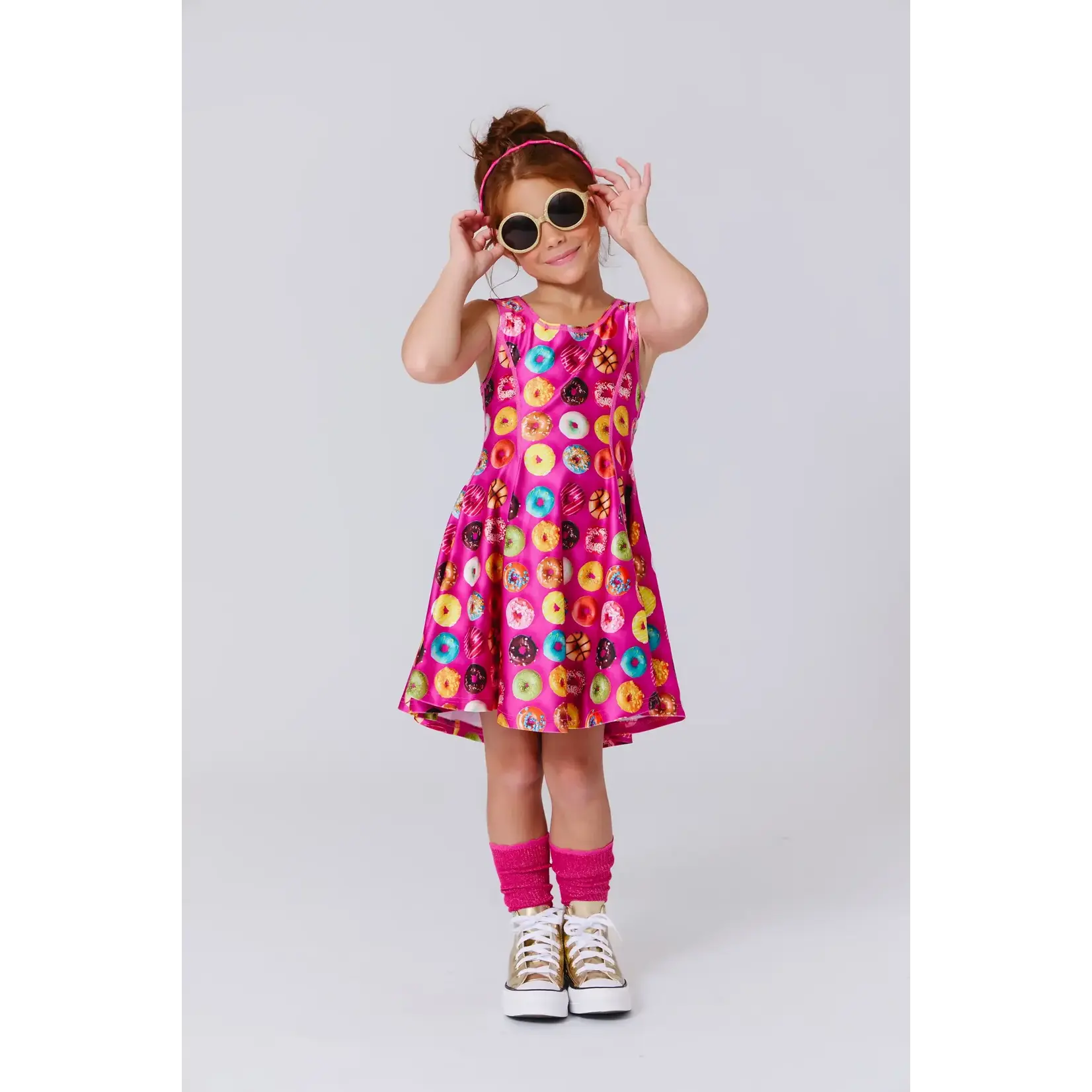Terez Terez Donuts On Pink Girls Hi-Shine Skater Dress