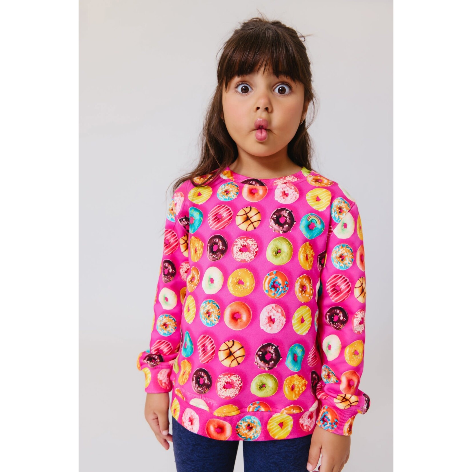 Terez Terez Donuts On Pink Girls Classic Cotton Printed Crew