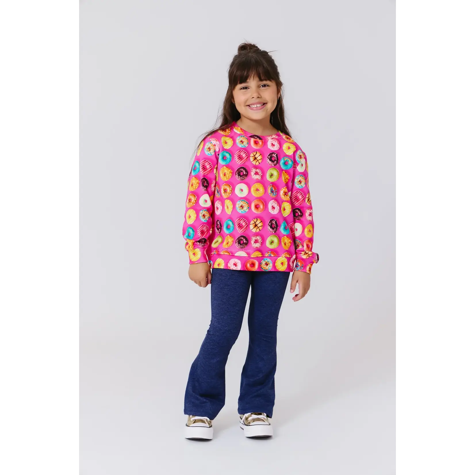 Terez Terez Donuts On Pink Girls Classic Cotton Printed Crew