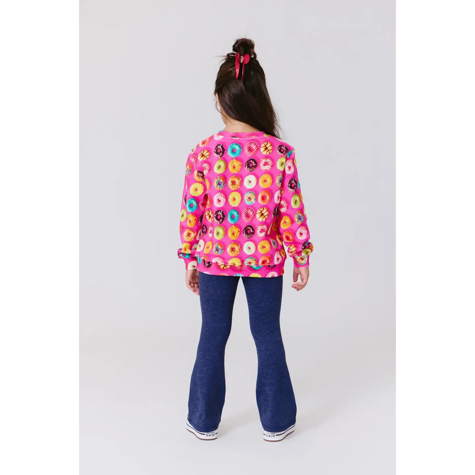Terez Terez Donuts On Pink Girls Classic Cotton Printed Crew