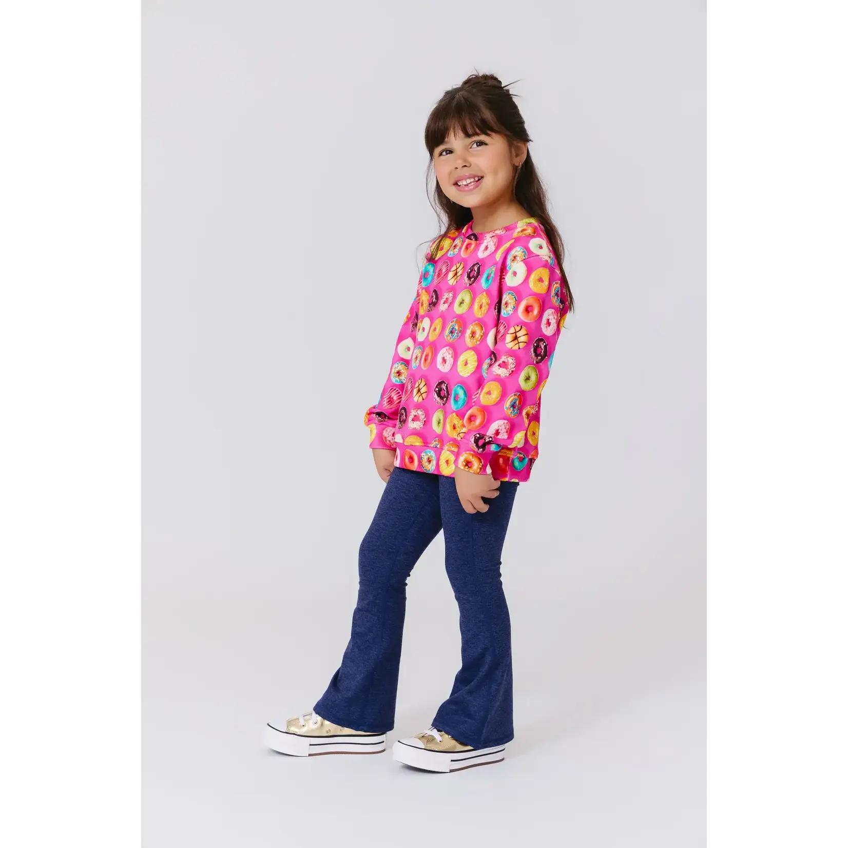 Terez Terez Donuts On Pink Girls Classic Cotton Printed Crew