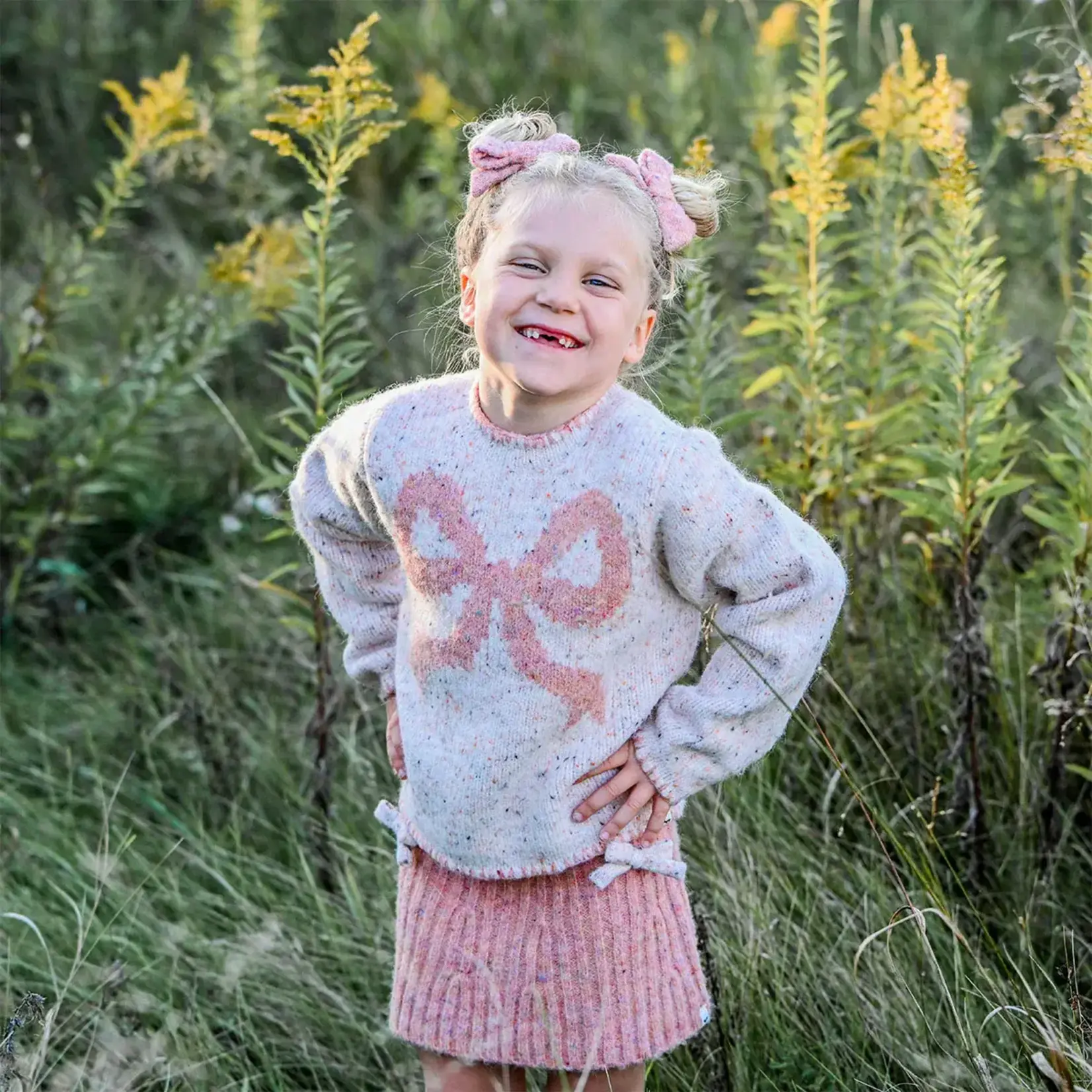 Oh Baby! Oh Baby Warm Pink Bows Speckled Knitted Flare Skirt