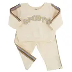 Oh Baby! Oh Baby Vanilla "Sporty" Applique Striped Sleeve Boxy W/Striped Jogger Set