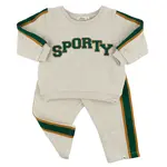Oh Baby! Oh Baby Oatmeal Heather "Sporty" Applique Striped Sleeve Boxy W/Striped Jogger