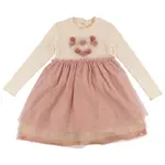 Oh Baby! Oh Baby Natural Multi Poms Heart Rib L/S Aria Tutu Dress