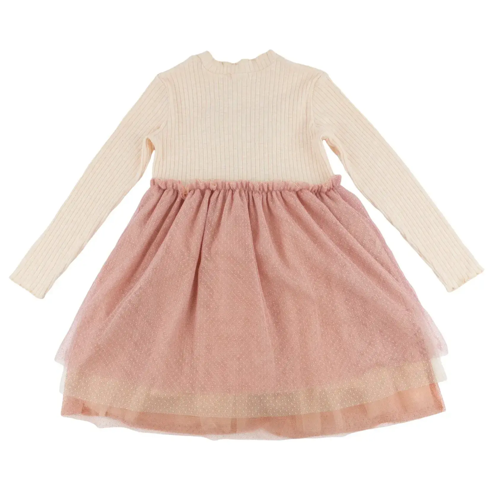 Oh Baby! Oh Baby Natural Multi Poms Heart Rib L/S Aria Tutu Dress