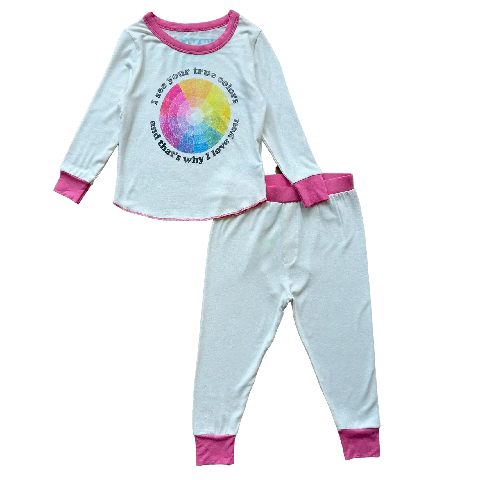 Rowdy Sprout Rowdy Sprout White/Pink True Color Bamboo Pj Set