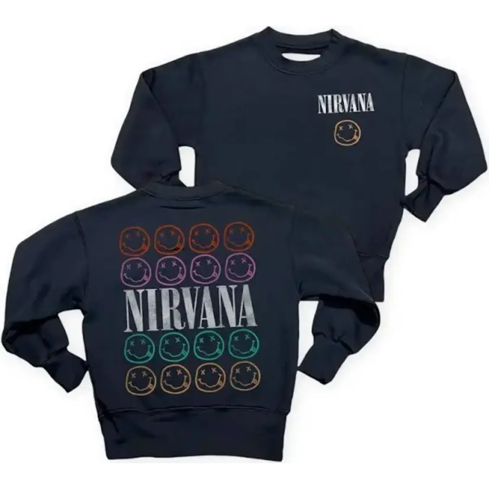 Rowdy Sprout Rowdy Sprout Washed Black Nirvana Smiley Crewneck