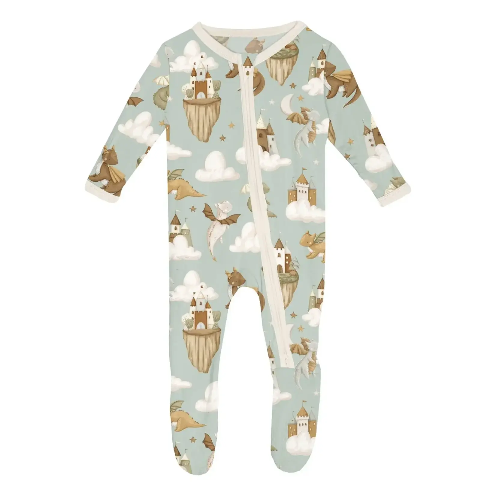 KicKee Pants Kickee Pants Aloe Castles and Clouds Print Footie With 2 Way Zipper