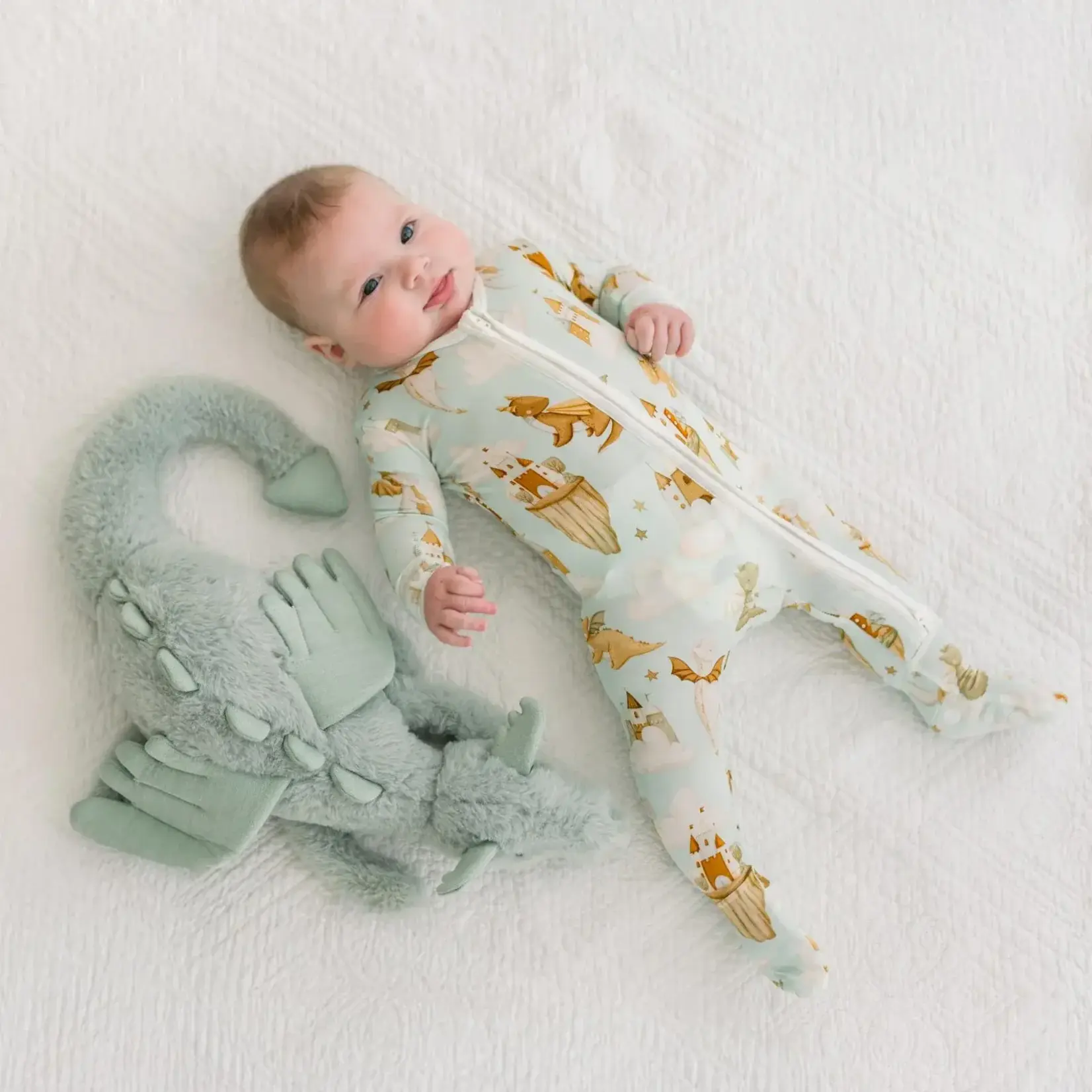 KicKee Pants Kickee Pants Aloe Castles and Clouds Print Footie With 2 Way Zipper