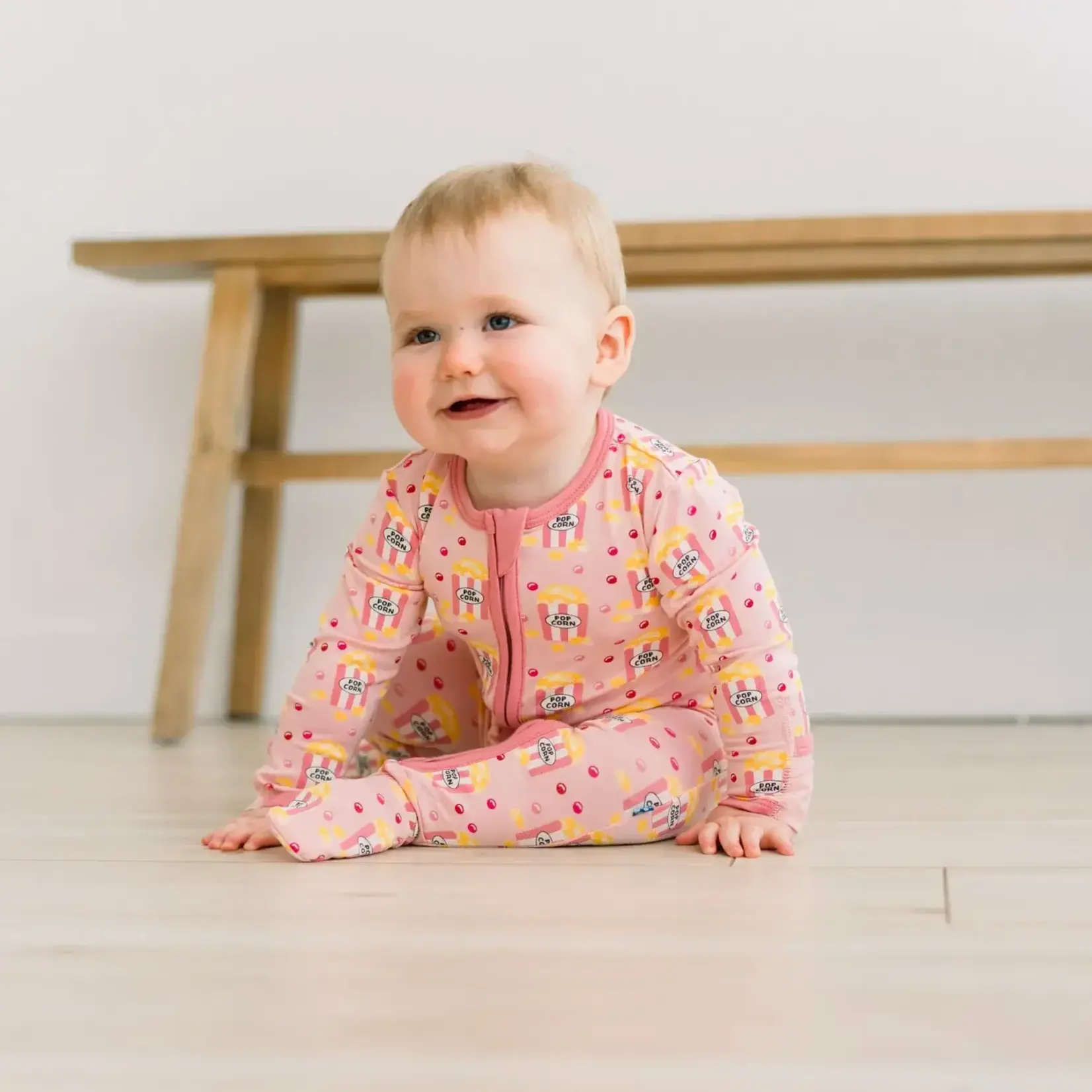 KicKee Pants Kickee Pants Baby Rose Movie Night Print Footie with 2 Way Zipper