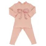 Oh Baby! Oh Baby Pink Pink Velvet Ruffle Bow Mockneck L/S 2pc Set