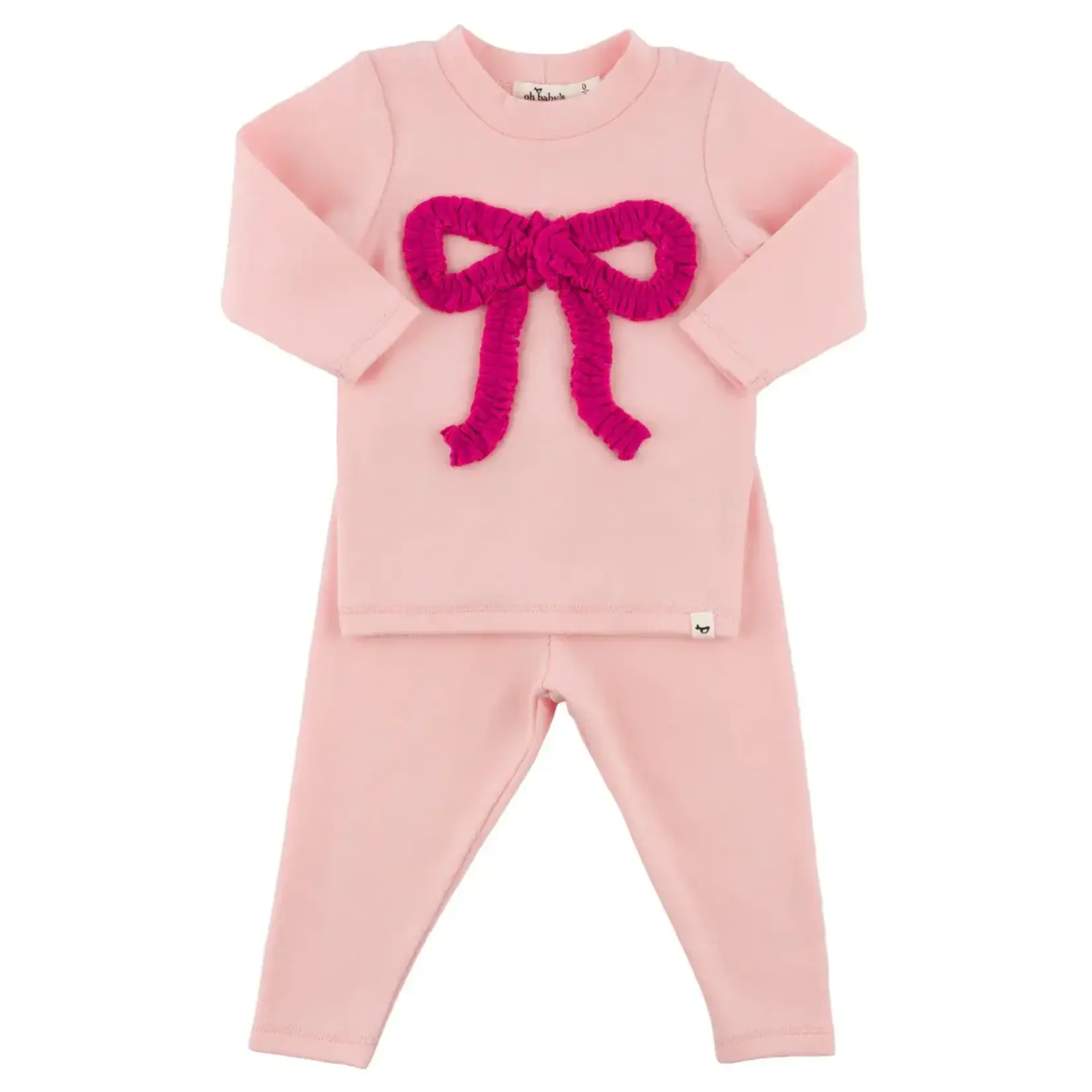 Oh Baby! Oh Baby Pink Hot Pink Ruffle Bow Baby Rib 2pc Set