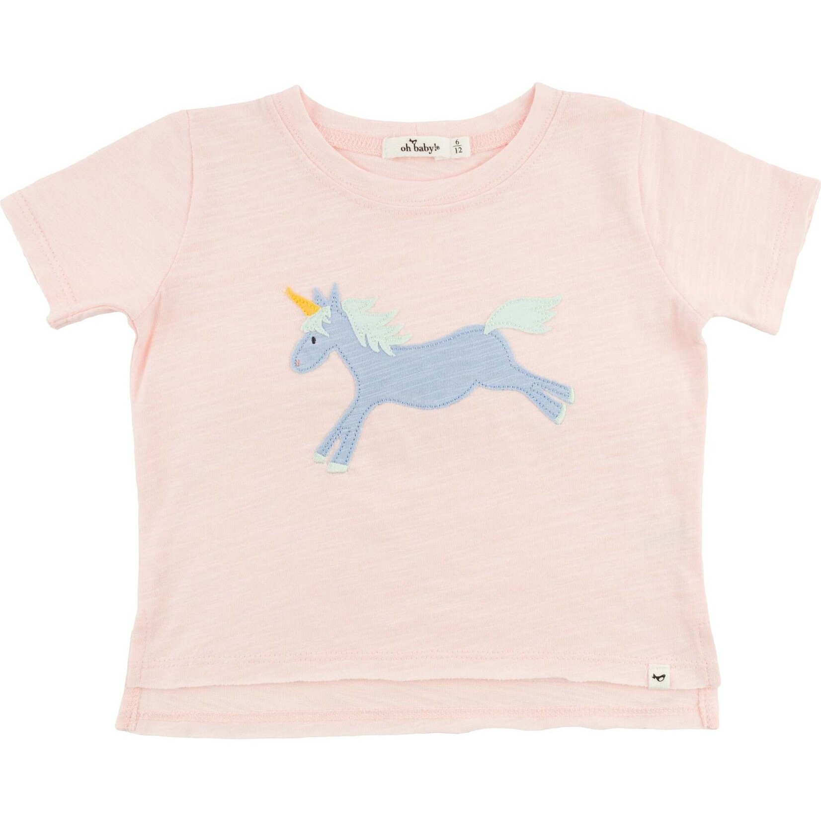 Oh Baby! Oh Baby Pale Pink Unicorn Raw Edge S/S T-Shirt