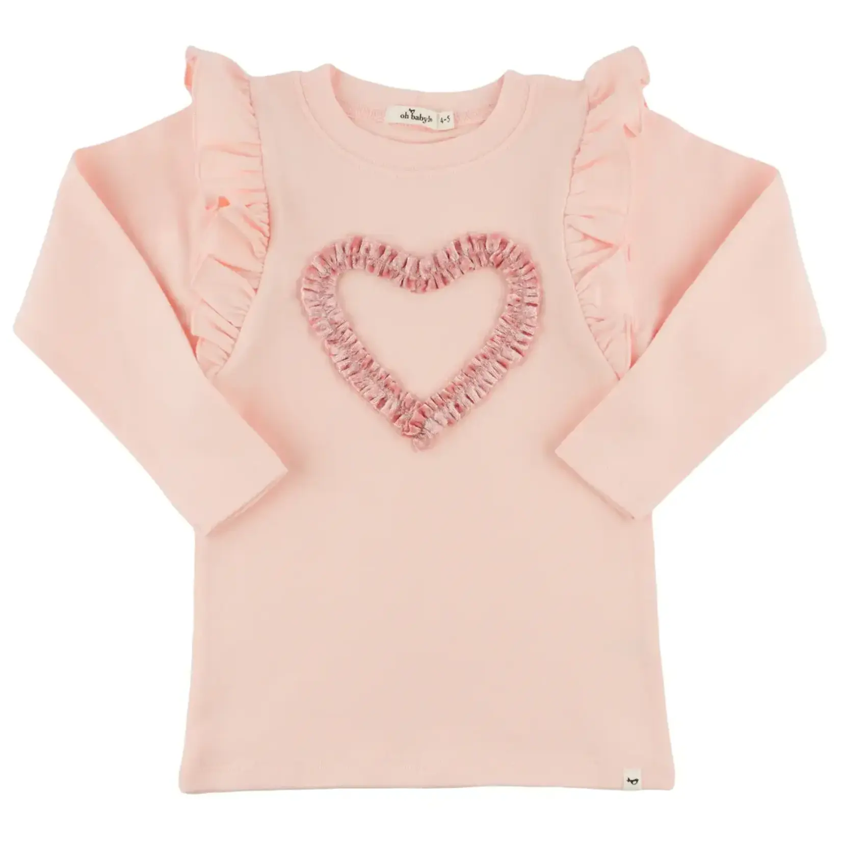 Oh Baby! Oh Baby Pale Pink Pink Velvet Ruffle Heart Baby Rib Millie L/S Tee