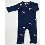 Oh Baby! Oh Baby Navy Heather Labs Embroidered One-Button Romper Kangaroo Pkt