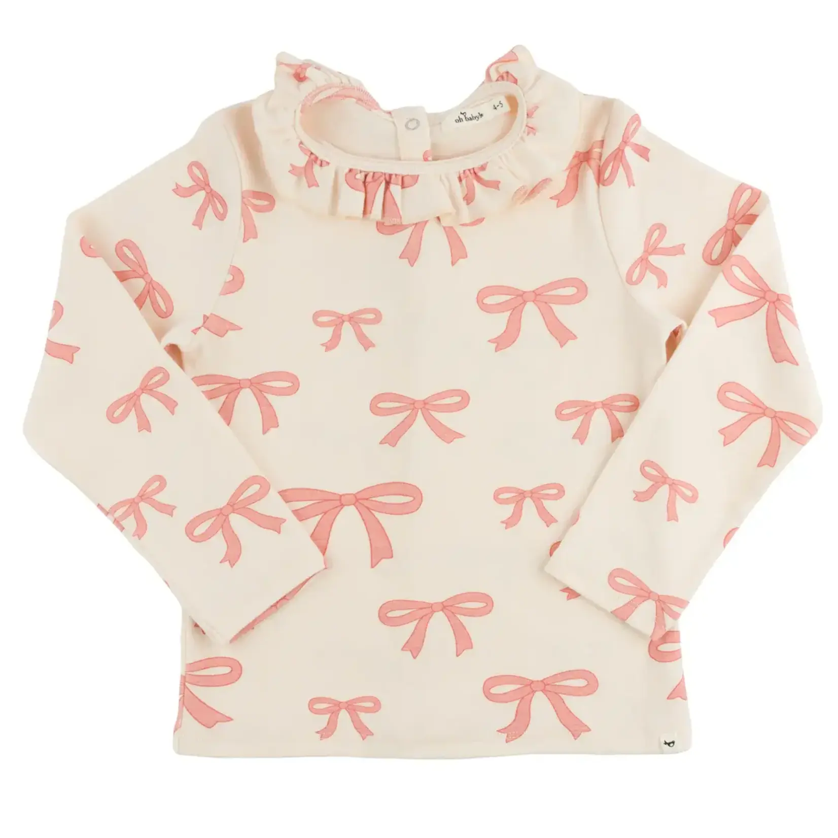 Oh Baby! Oh Baby Natural Pink Bows Baby Rib Emily L/S Tee
