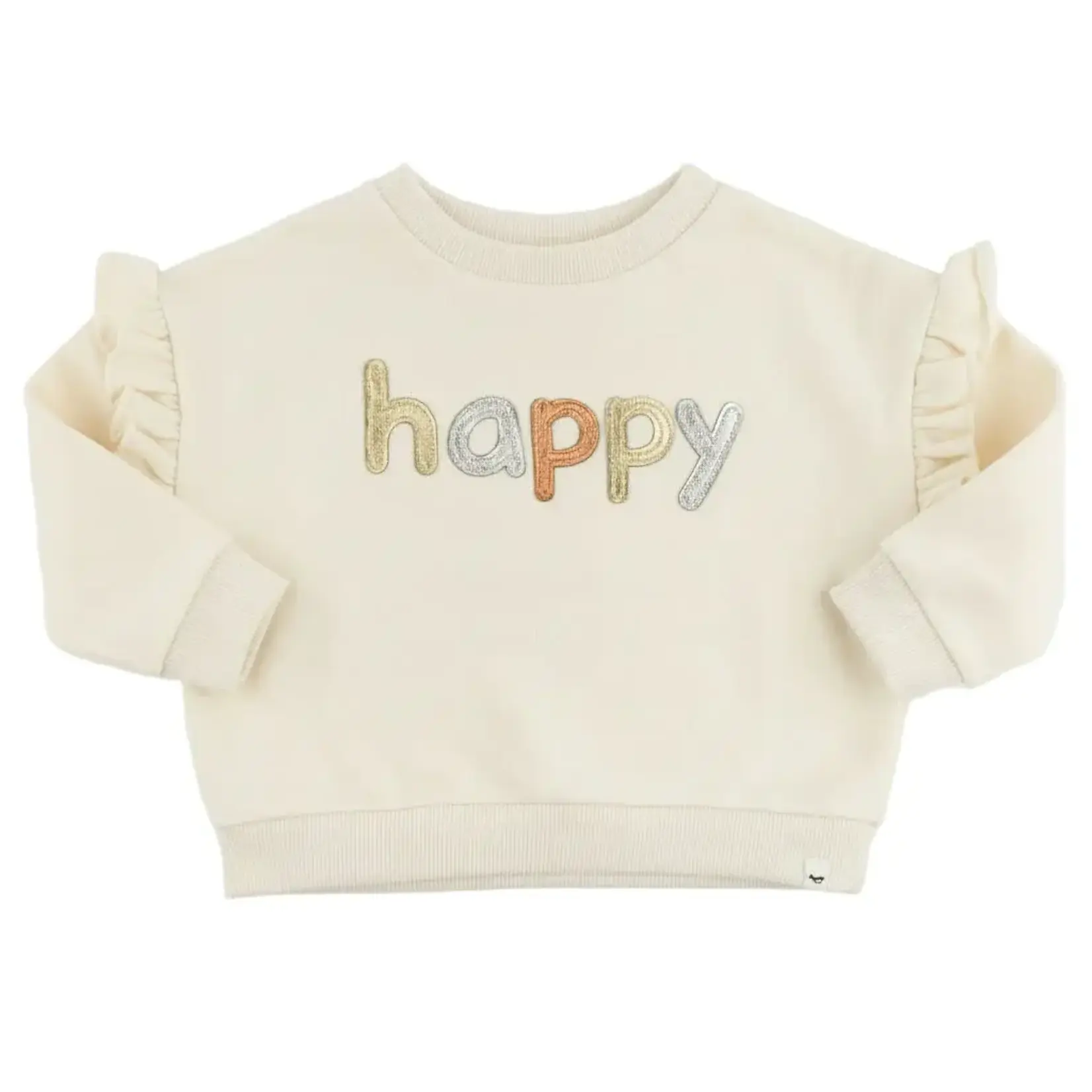 Oh Baby! Oh Baby Natural Happy Metallic Ruffle Slouch Sweatshirt