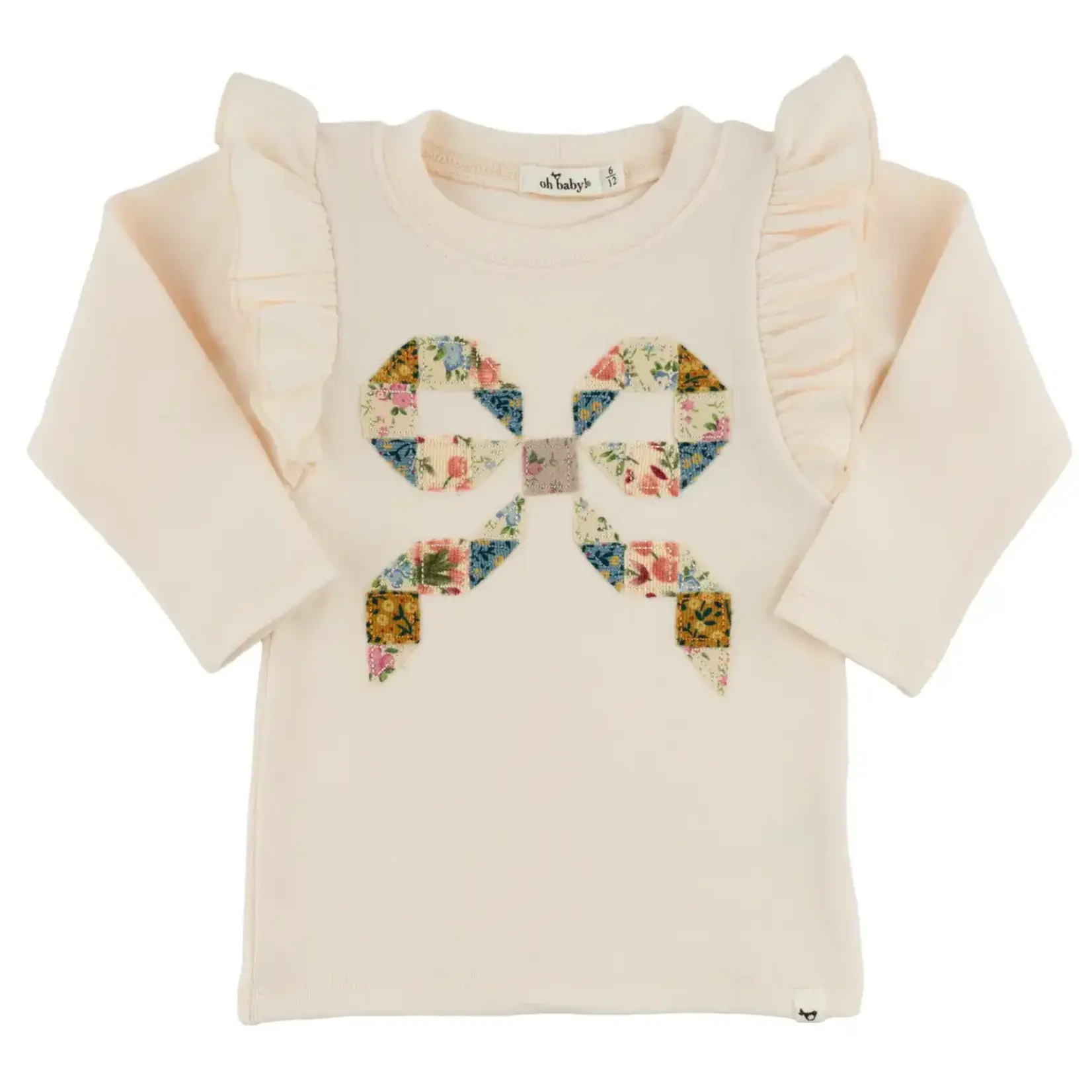 Oh Baby! Oh Baby Natural Floral Quilt Bow Baby Rib L/S Millie Tee