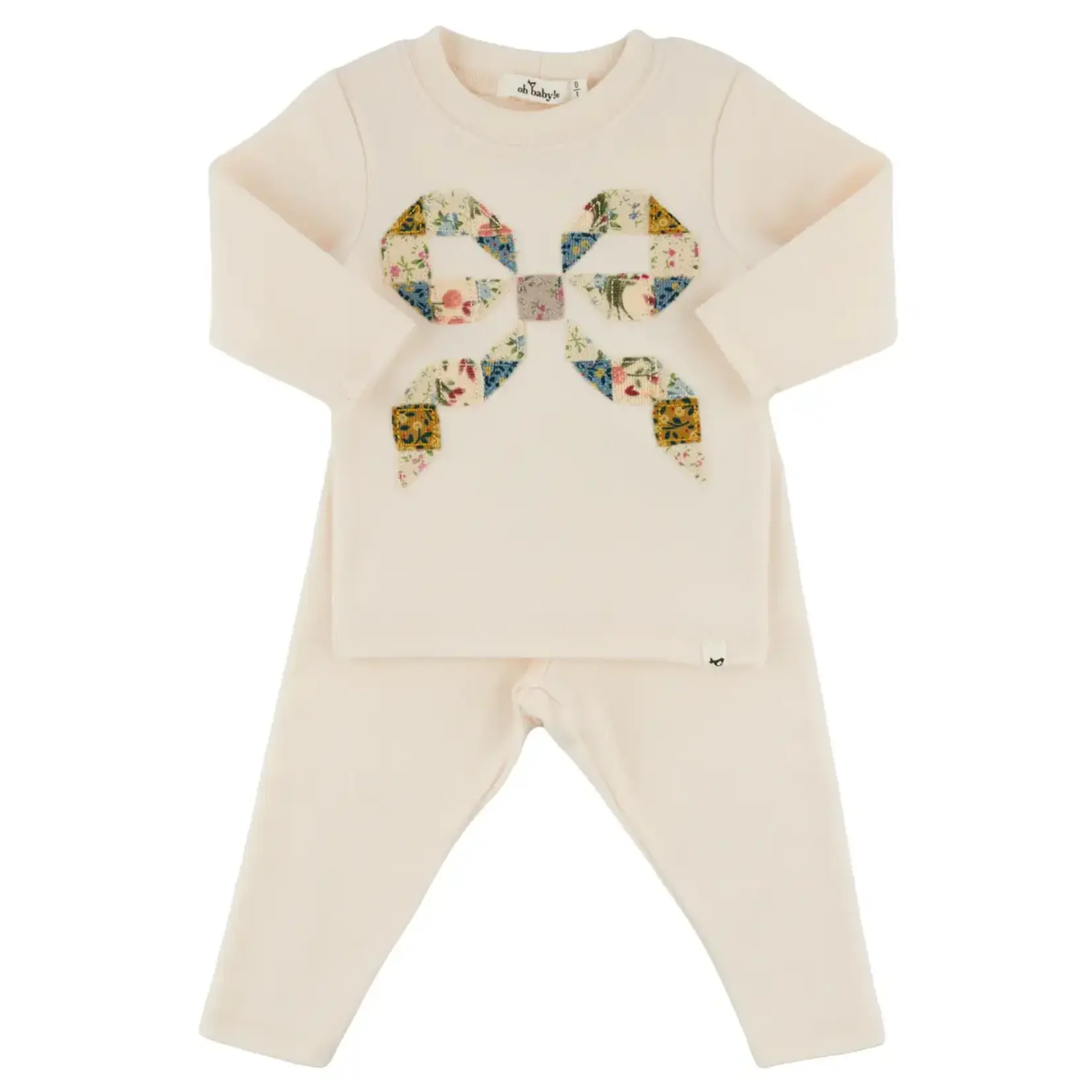 Oh Baby! Oh Baby Natural Floral Quilt Bow Baby Rib 2pc Set