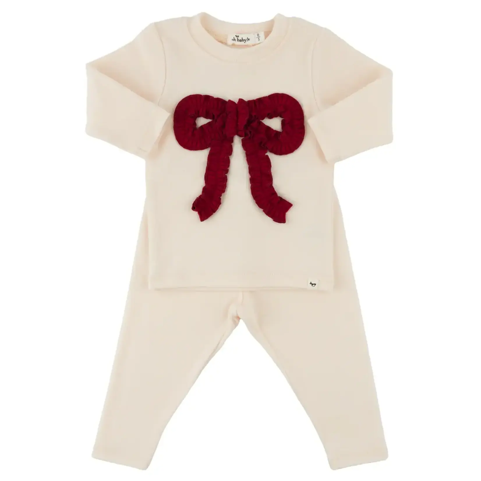 Oh Baby! Oh Baby Natural Berry Ruffle Bow Baby Rib 2pc Set