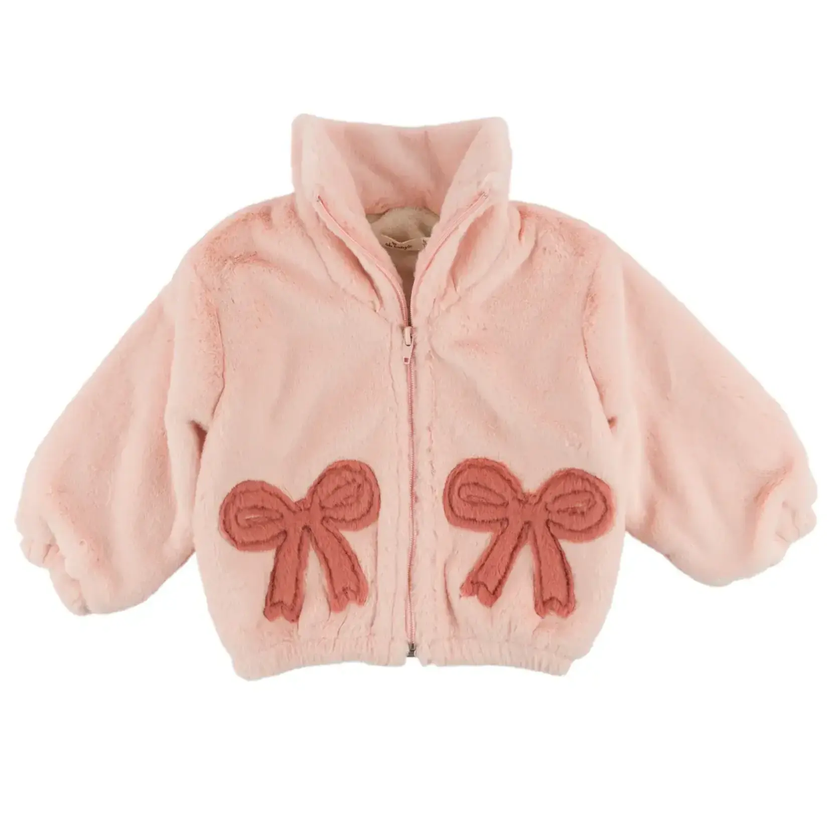 Oh Baby! Oh Baby Light Pink Coquette Bows Faux Fur Tahoe Jacket