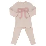 Oh Baby! Oh Baby Dusty Pink Ruffle Bow Lettuce Edge Mockneck L/S 2pc Set