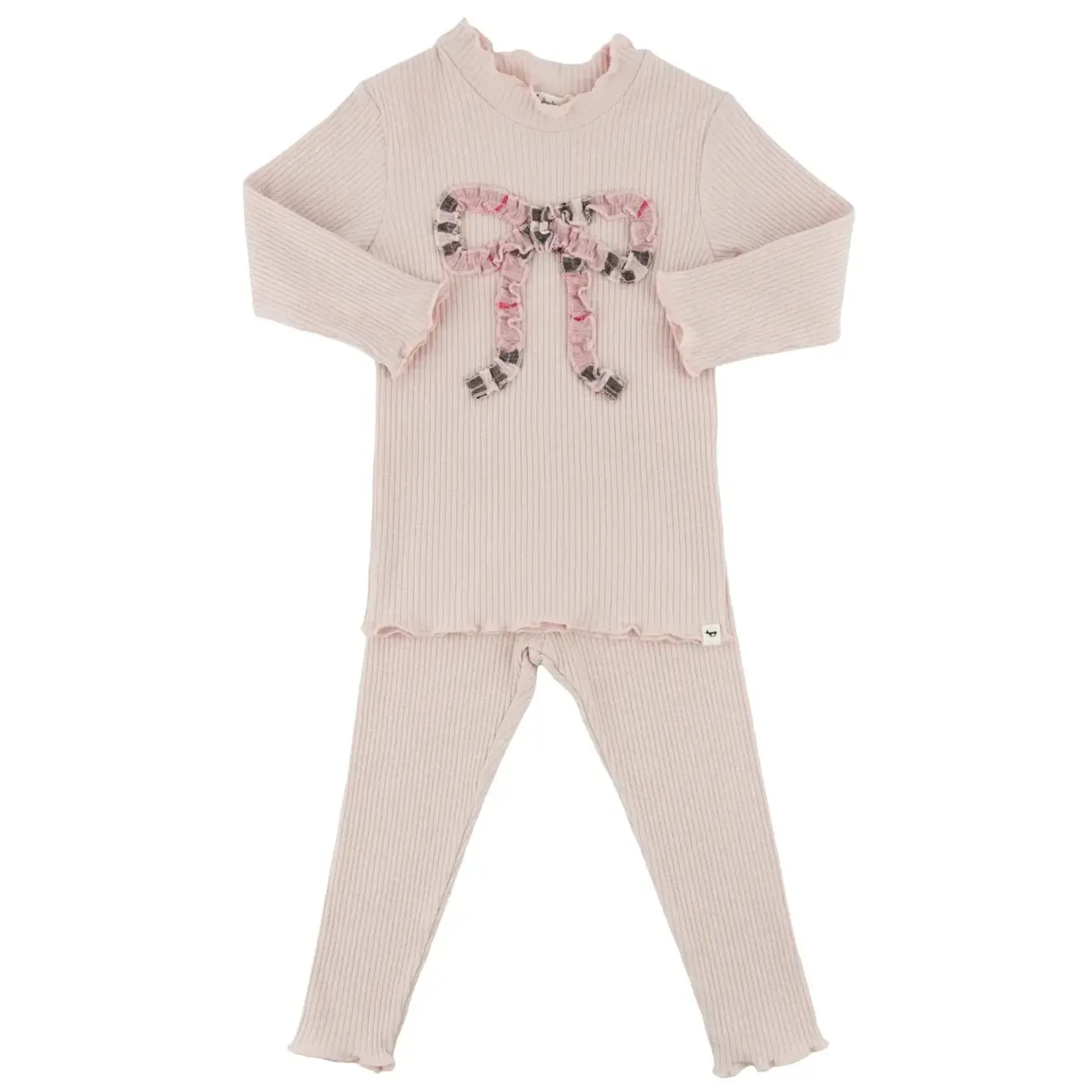 Oh Baby! Oh Baby Dusty Pink Pink Tartan Ruffle Bow Mockneck L/S 2pc Set