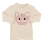 Oh Baby! Oh Baby Dusty Pink Kitty Face Lettuce Edge L/S Mockneck