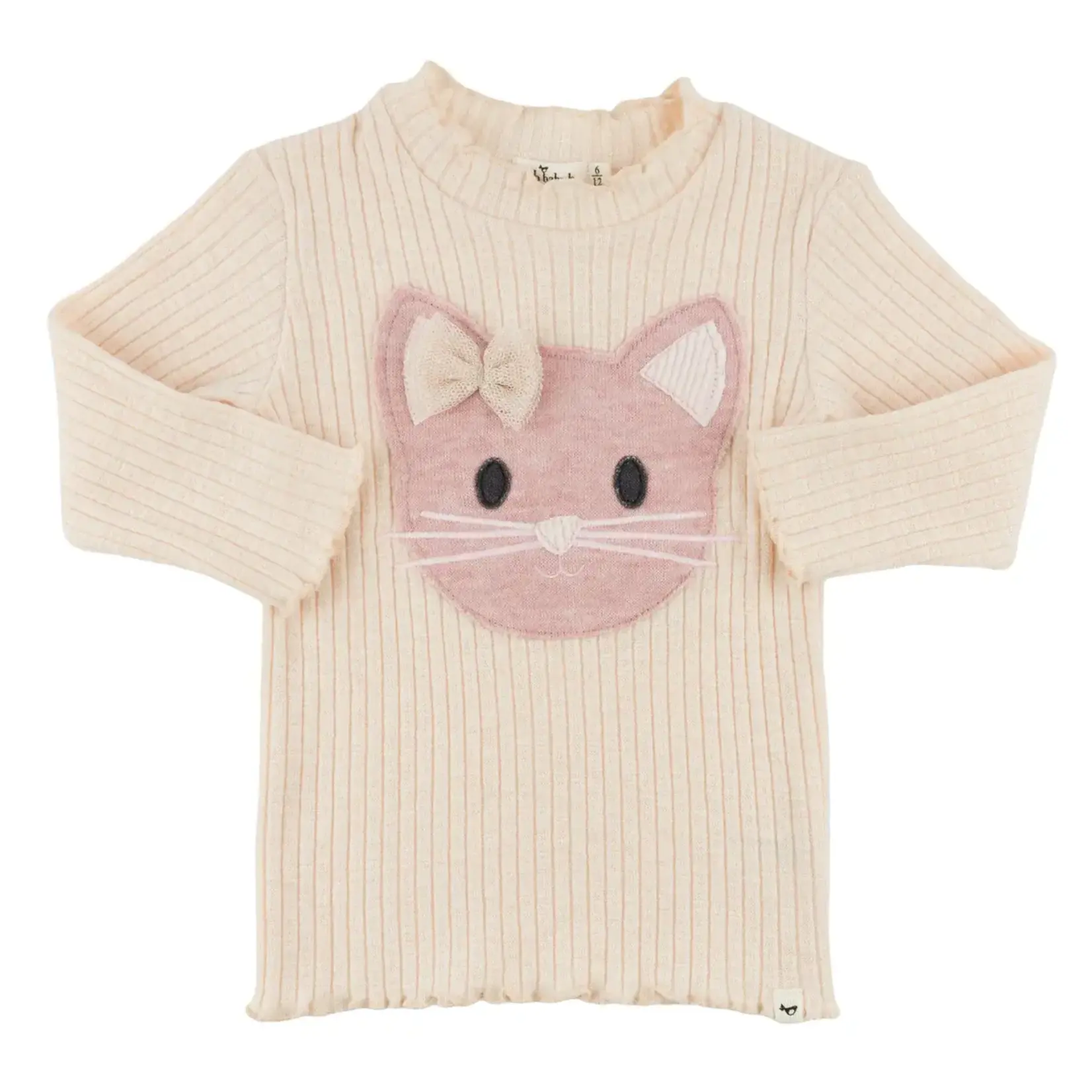 Oh Baby! Oh Baby Dusty Pink Kitty Face Lettuce Edge L/S Mockneck